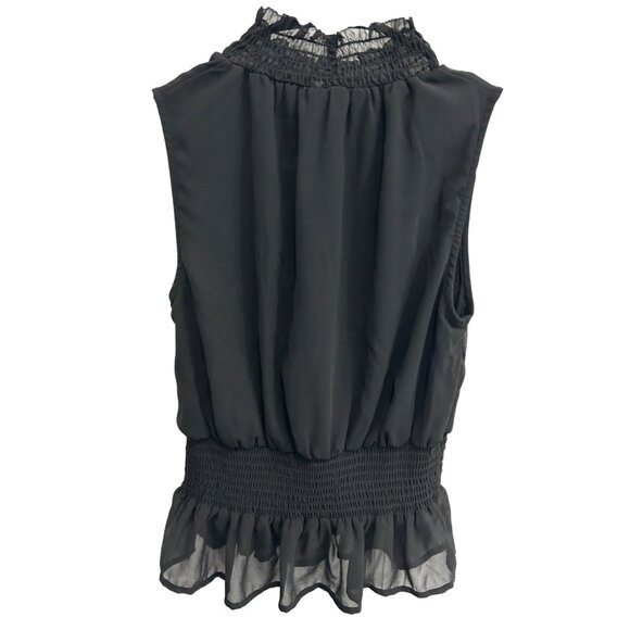 Japna Sleeveless Black Smocked Ruffle Hem Top Shirred Neck Lightweight Size S - Picture 2 of 8